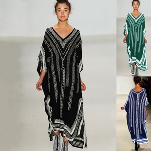Cross-border Explosions European and American Four-sided Printed Beach Blouse Loose Robe Dress Sunscreen Bikini Blouse