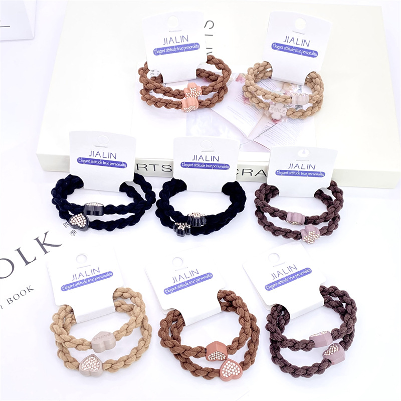 Nueva cuerda de pelo montada en la tarjeta de estilo coreano simple leche té color encaje diadema 3 banda de goma montada en la tarjeta Mujer 2 yuanes suministro de la tienda