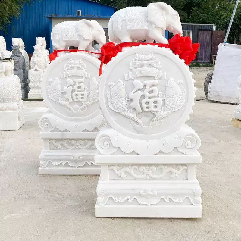 Пара каменных резных дверных столбов, барабанообразные каменные столбы, белый мраморный слон, зеленый камень Пиксиу, каменные львы у входа в виллу, прямая продажа.