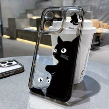 S 71518 Black white cat simple clear phone case �ڰ�è���Լ