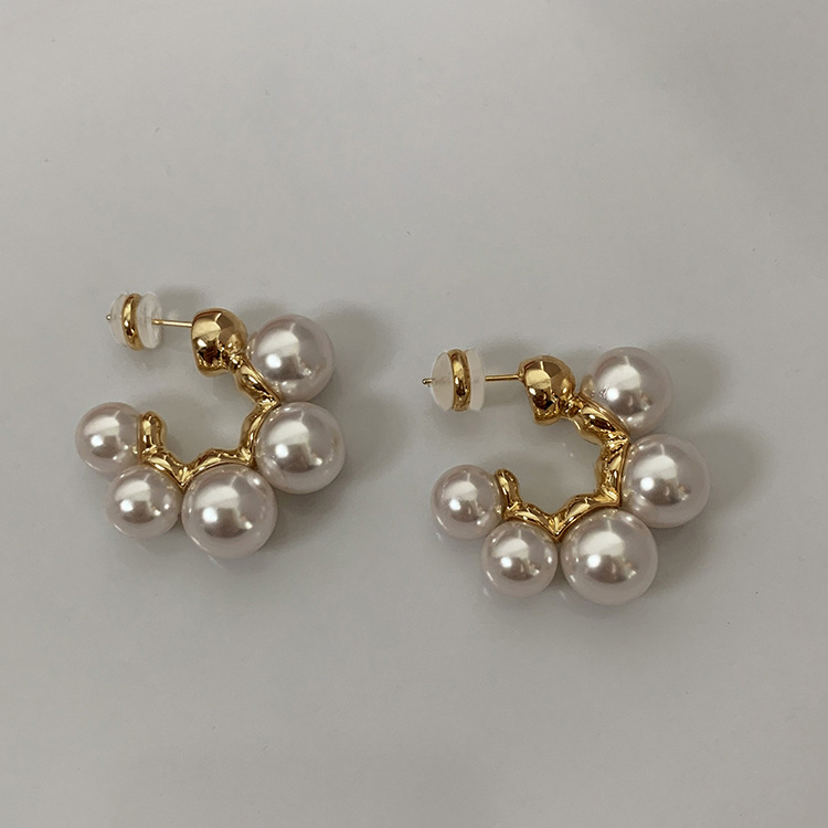 8g Weight Earrings Event & Party Supplies Pearl Inlay Material Retro C Shape Plating Inlay Copper Pearl Earrings