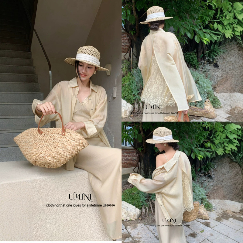 U+Mini Thirteen Lines D5738 New French Style Casual Back-Slit Lace Patchwork Elegant Sun Protection Shirt U+Mini Thirteen Lines D5738 New French Style Casual Back-Slit Lace Patchwork Elegant Sun Protection Shirt