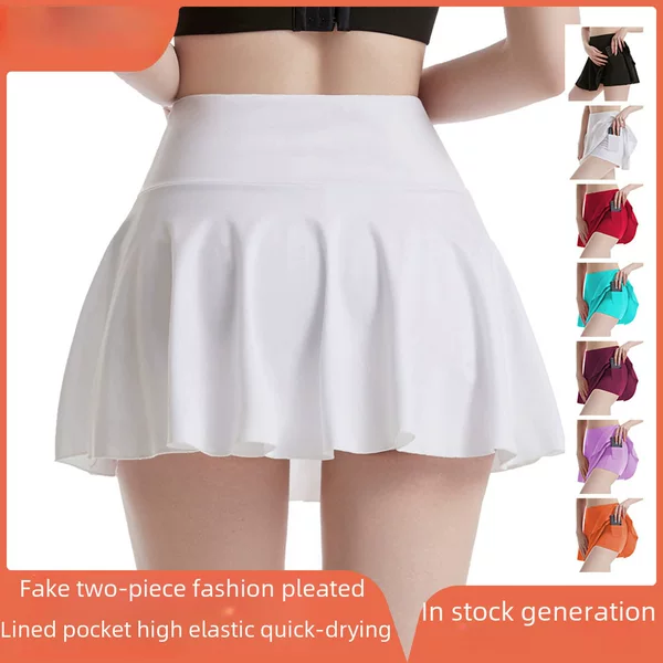 European and American Cross-Border Pleated Yoga Skirt for Women, Summer High-Waisted Naked-Feel Sports Skirt, Training Running Tennis Short Skirt