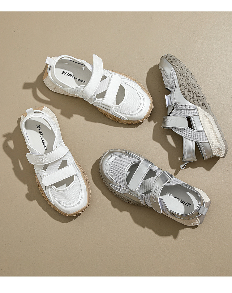 Giày sneaker nữ bít mũi lưới thoáng khí đế dày phong cách thể thao — Màu bạc KD09 chi tiết 21