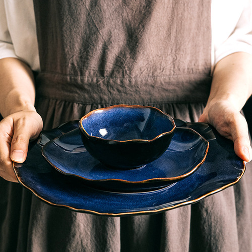Creative household ceramics cross-border bowl and plate combination tableware kiln tableware rice bowl noodle bowl large soup bowl steak plate