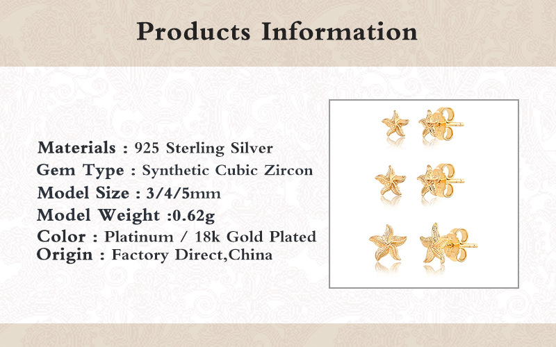 3 Pieces Set Simple Style Starfish Plating Sterling Silver Ear Studs display picture 4