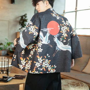 Summer 2024 Chinese style robe men's short-sleeved Hanfu cardigan Hanfu sun protection clothing Japanese style plus size trendy kimono