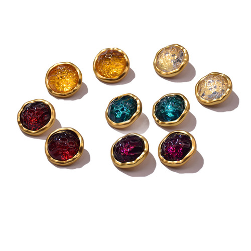 Rich light resin Western European style retro gemstone metal buttons for women's coats, jackets, shirts and clothing buttons