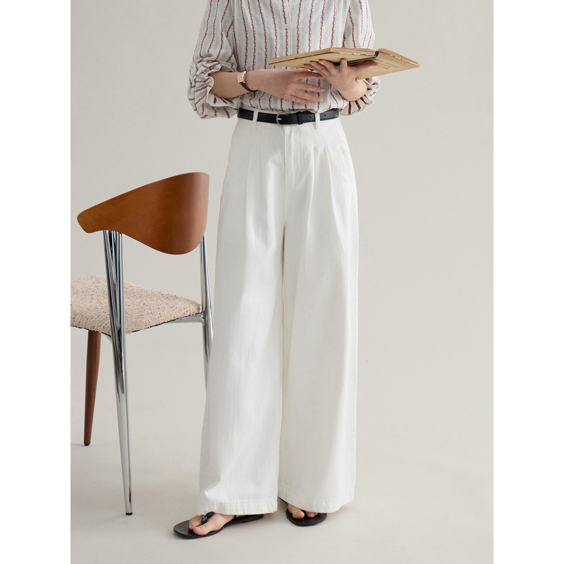 [Geming] Korean Style Loose Wide-Leg Pants for Women 2026 Spring New High-Waisted Straight Jeans R0120D