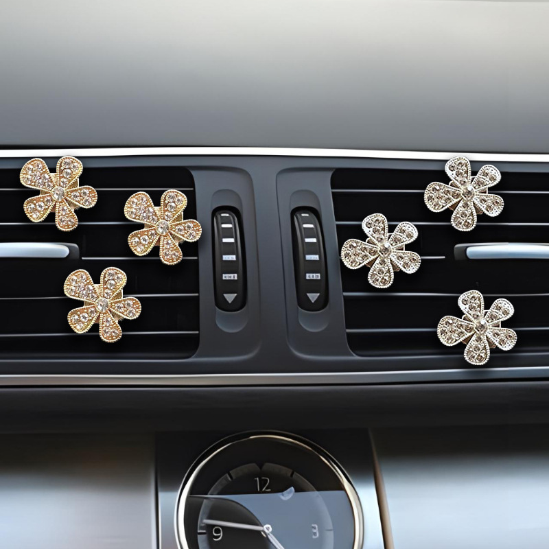 Comercio transfronterizo, coche, flores de cinco pétalos, diamantes completos, salida de aire de coche, clip de aromaterapia, decoración de salida de aire acondicionado