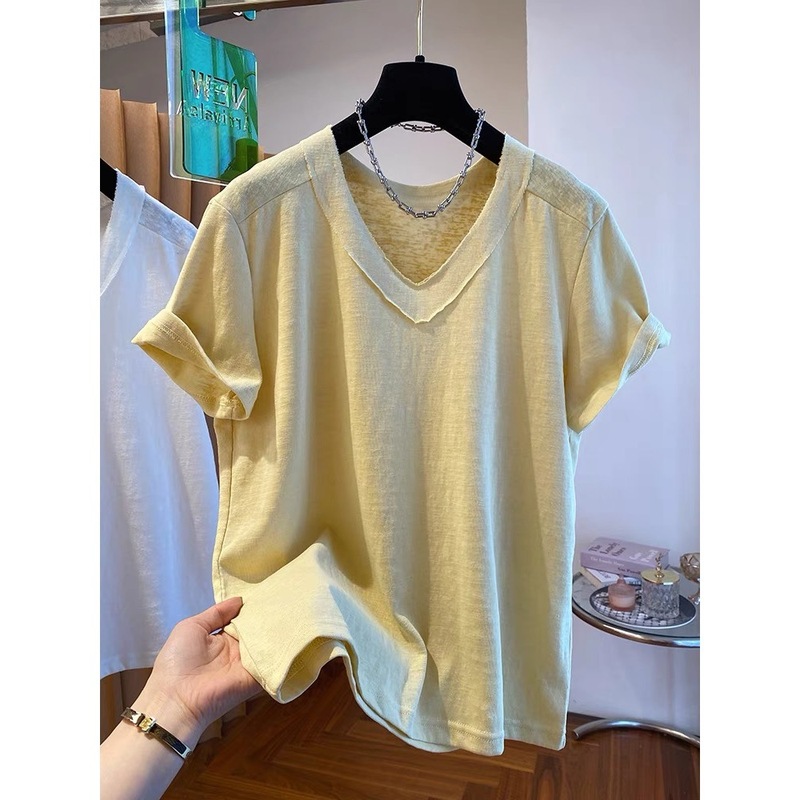 特大サイズ 150kg リバースウェアデザイン V ネック Tシャツレディース半袖 2025 新しいトップスファッショナブルな新しいスタイル多用途|undefined