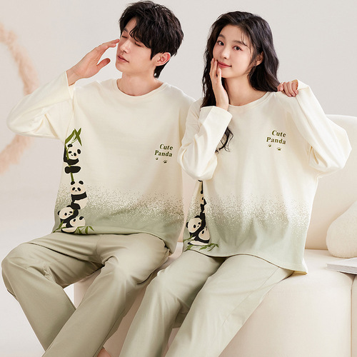 2025 Couple Pajamas for Women, Spring & Autumn – Simple Long-Sleeve Design | Unisex Home Wear | Thin-Style Cartoon Set