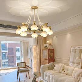 玫瑰花黄铜花朵客厅法式复古轻奢北欧吊灯卧室餐厅设计感带珍珠灯