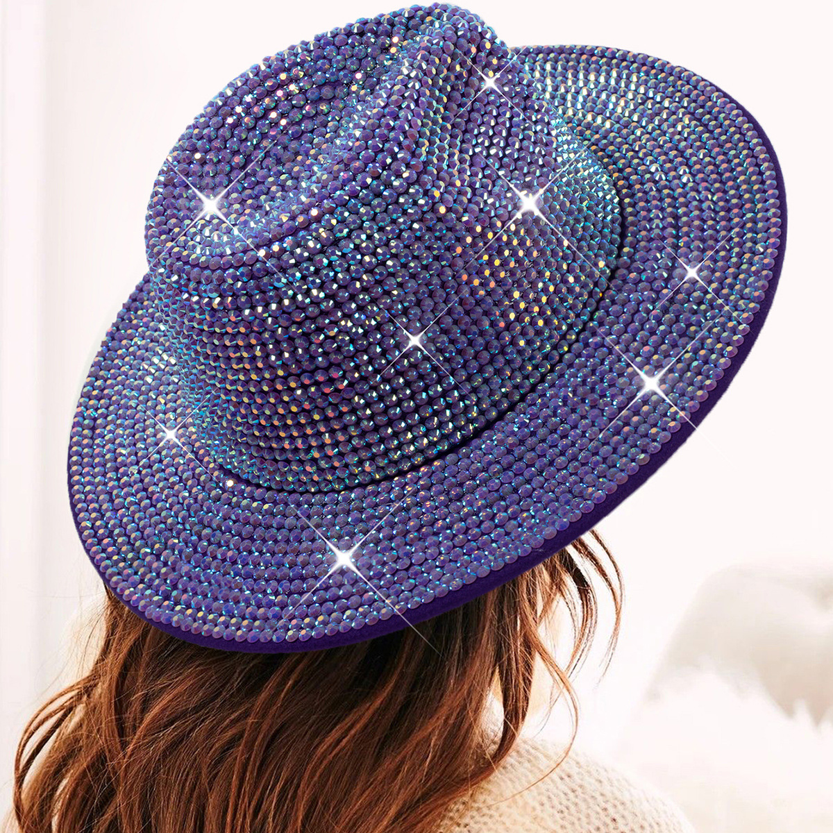 Diamante transfronterizo sombrero de vaquero rhinestone brillante láser sombrero fiesta de baile rendimiento diamante sombrero de jazz