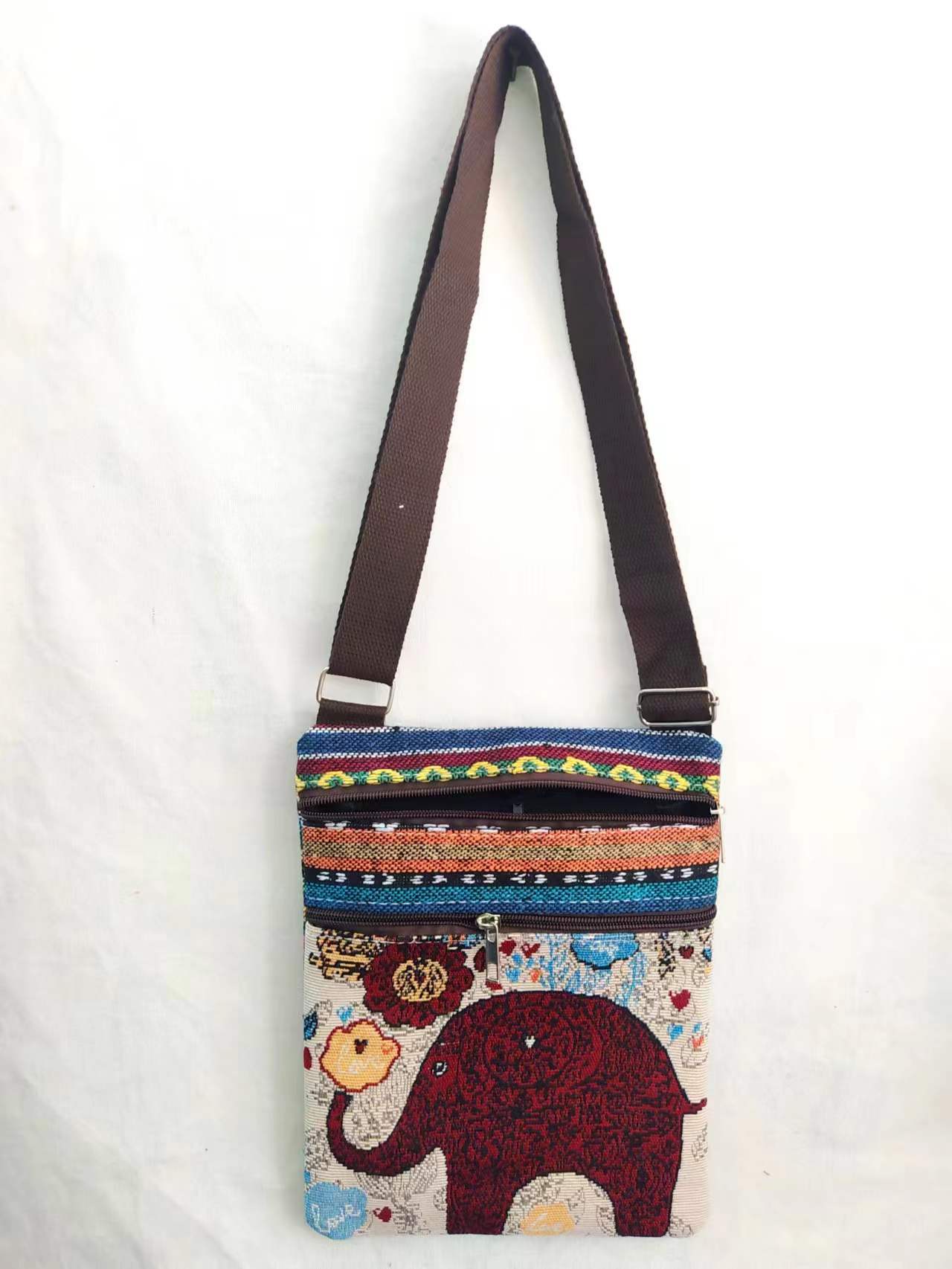 Estilo étnico bordado elefante dibujos animados bolsa de mensajero Dai bolsa de hombro de viaje de las mujeres teléfono móvil bolsa de hombro lateral