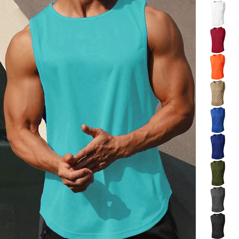 European Code Cross-border Foreign Trade Summer Knitted Mesh Fitness Sports Slim-fit Vest Men's I-shaped Wide Shoulder Vest