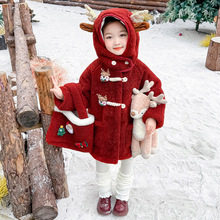 女童加绒外套冬装中长款儿童加厚羊羔毛大衣宝宝冬季红色外套百搭