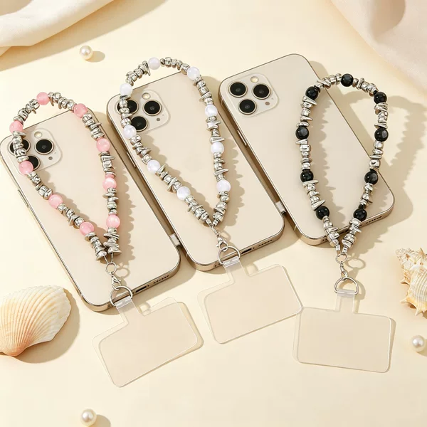 Trendy handmade crystal phone chain with dazzling cat's eye stone, Amazon best-selling phone accessory, comes with a pad