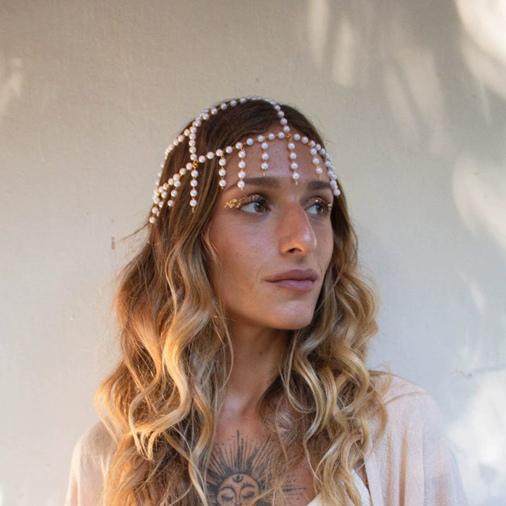 AliExpress Новый продукт Жемчужная цепочка для волос Европейский и американский богемный стиль Головные уборы Свадебные аксессуары Женская цепочка для волос