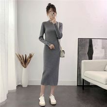 包芯纱面料秋内搭打底裙2025新款半高领过膝中长裙修身针织连衣裙