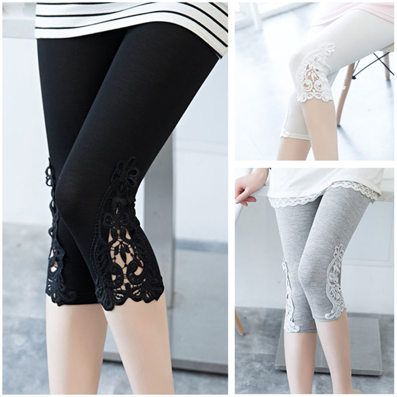 [Factory Direct Sales] Lace Leggings Women's Thin Summer Stretch Slimming Tight Inner and Outer Wear Cropped Pants
