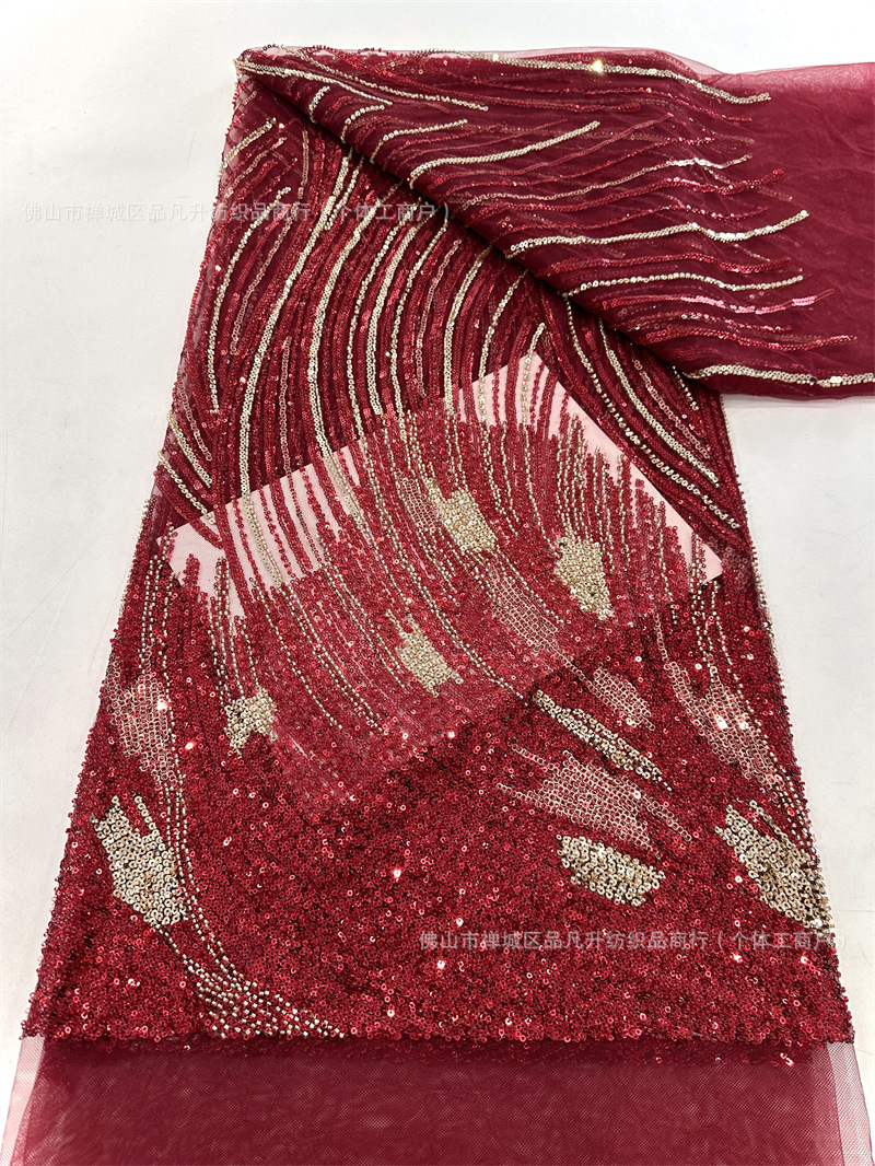 Tubo de cuentas Lentejuelas bordado tela de malla vestido de noche tela de moda Beaded Sequin lace spot