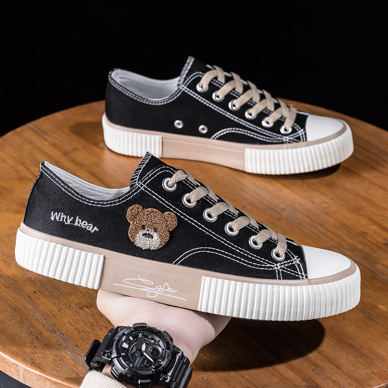 Oso zapatos de lona de los hombres de verano 2023 nuevo transpirable versátil de moda bajo-top estudiante zapatillas casuales zapatos de tela zapatos de moda