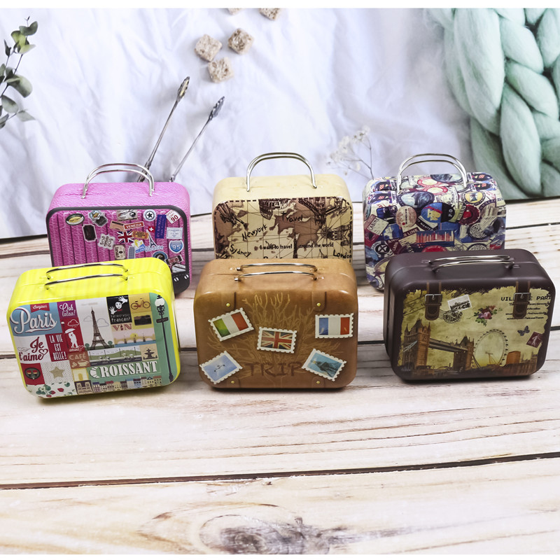 Retro maleta mini maleta caja de hierro caja de dulces monedero caja de monedas de regalo creativo caja de metal caja de embalaje