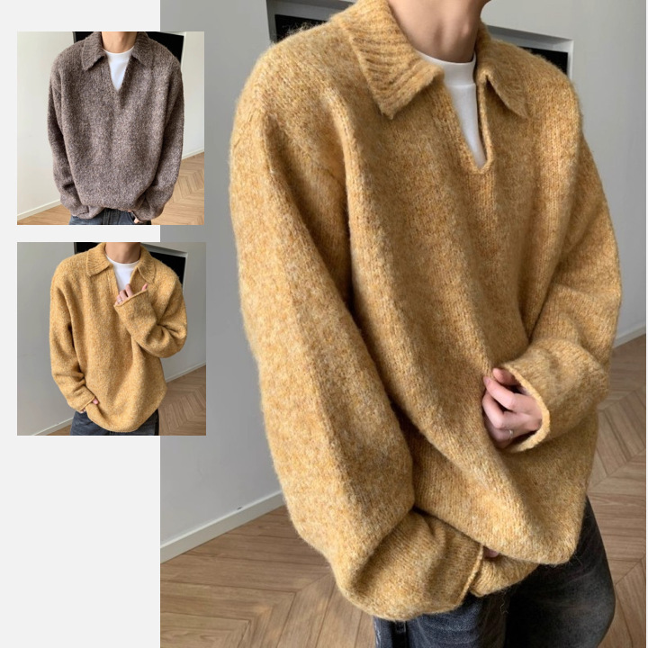 Plus Size 150kg Soft and Waxy Design Mixed Color Lazy Knitwear for Men and Women in Autumn and Winter Loose V-Neck Curled Knitwear