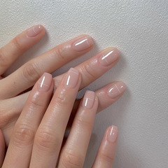 2023年跨境穿戴甲裸色美甲粉雕玉琢中長款梯形甲片批發可拆卸