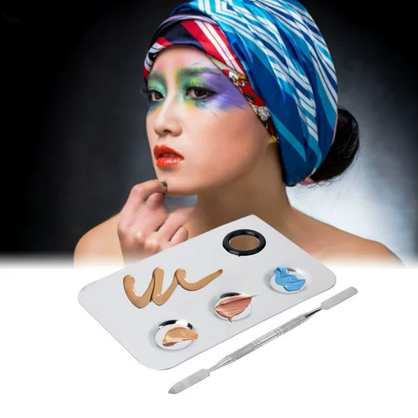 Beauty makeup stainless steel color palette steel plate with tuning stick large square 3-hole palette commonly used by makeup artists