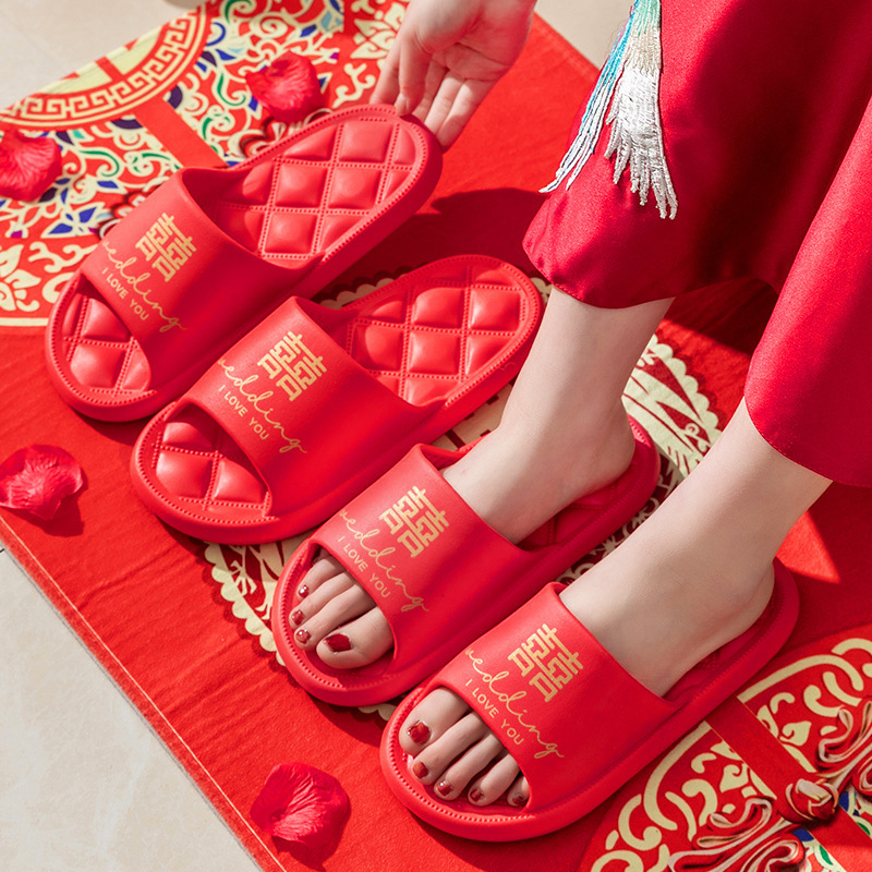 Wedding Slippers Festive Big Red Groom Home Indoor Family Year Couple Wedding Dowry Slippers Summer