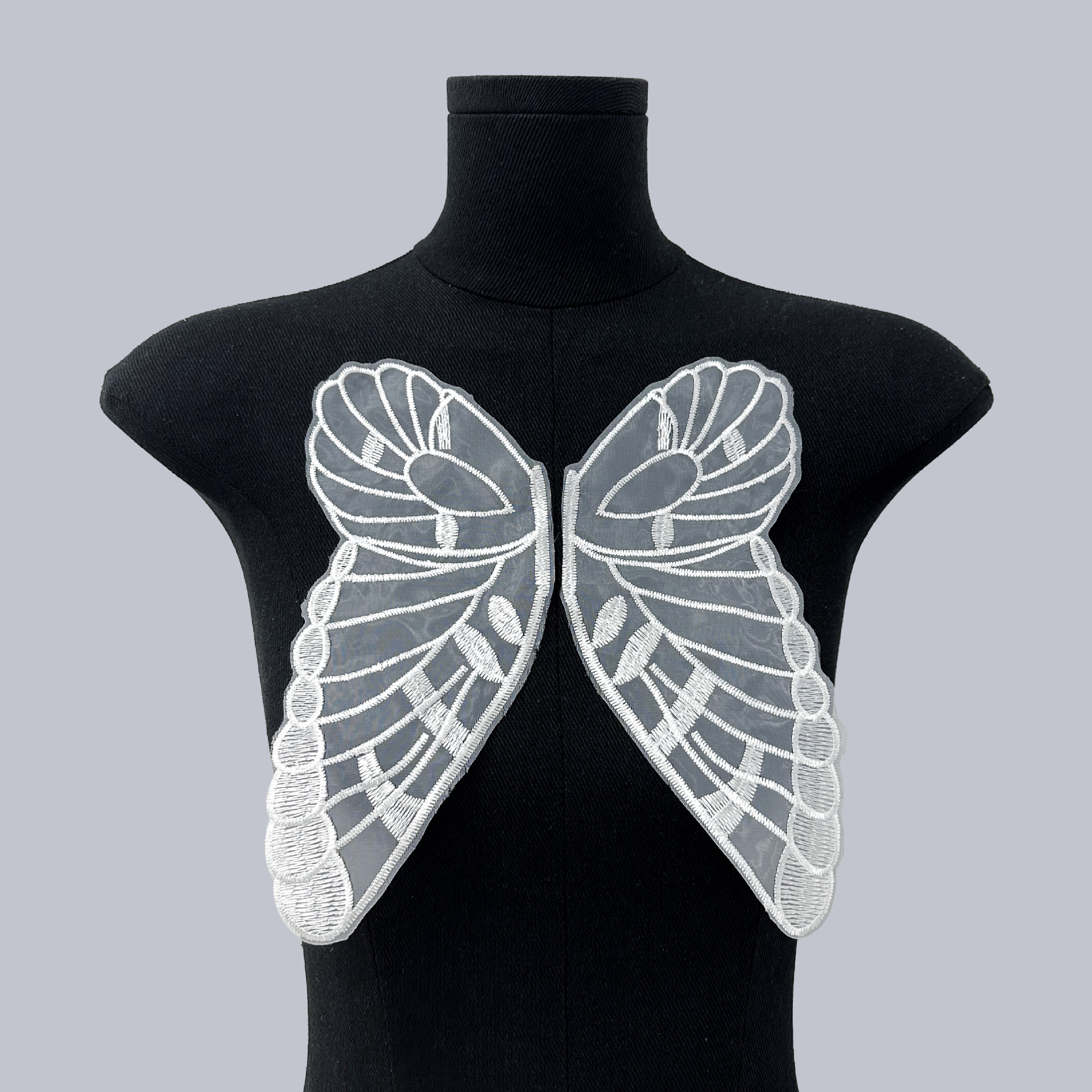 White Organza Butterfly Wing Embroidered Lace Edge Children's Dress Back Head Decorative Flower