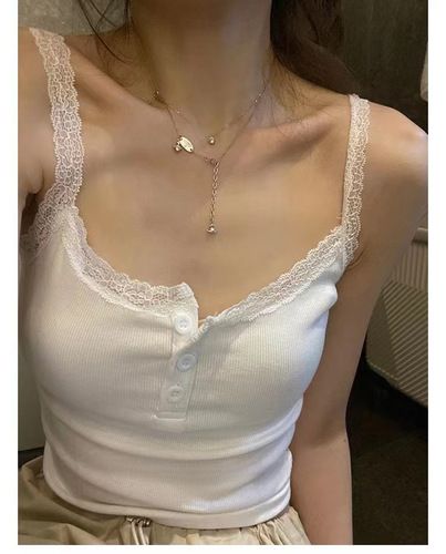 9062 Summer New Pure Cotton Stylish Embroidered Tank Top with Lace Blouse for Women - Design-Oriented, Niche Floral Edge Backless Top