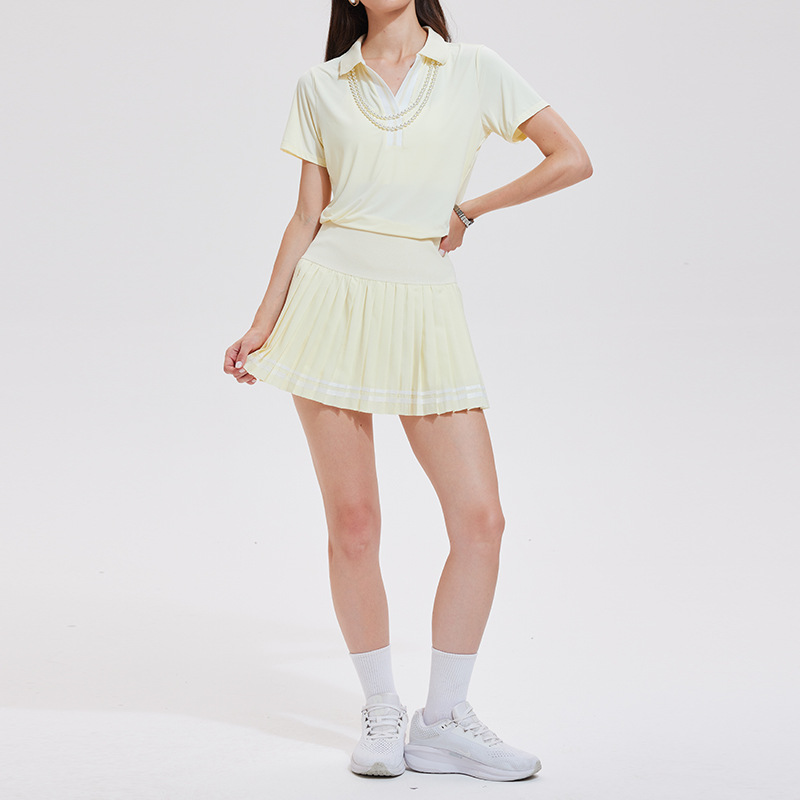Cross-border desnudos tenis trajes deportivos de mujer delgados mangas cortas polo camisa de entrenamiento de bádminton vestido corto verano