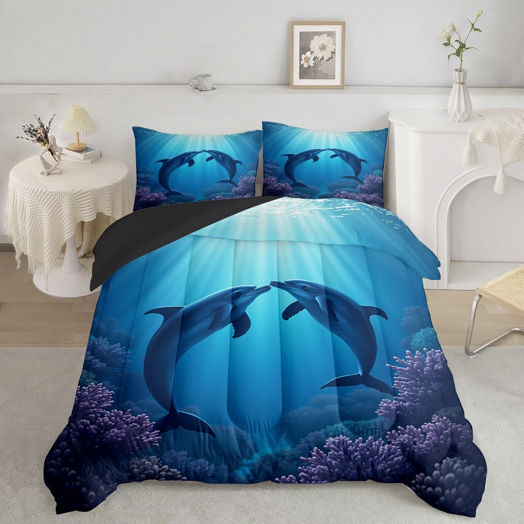 TEMU / JIT transfronterizo animal marino pequeño delfín tortuga impresión digital 3D 180gms colcha almohada set