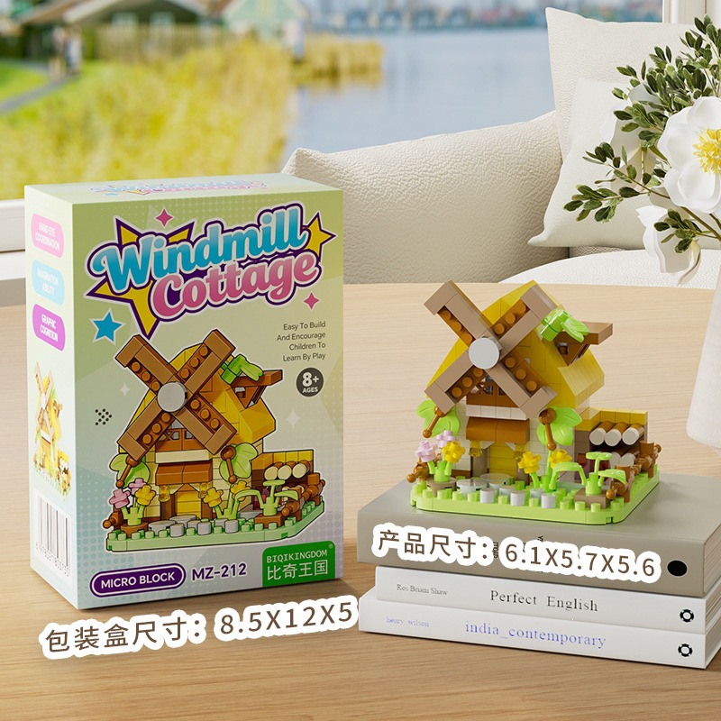 Bloques de construcción de casas de madera en el bosque, escena de calle, molino de viento hecho a mano, casa del árbol, juguetes educativos para niños, Día del Niño