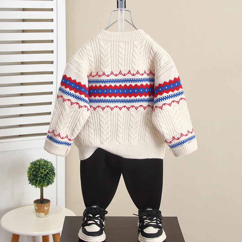 6695 suéter de cuello redondo para niños 2024 otoño e invierno nuevo suéter de lana de punto para niños top de invierno camisa de fondo para bebés