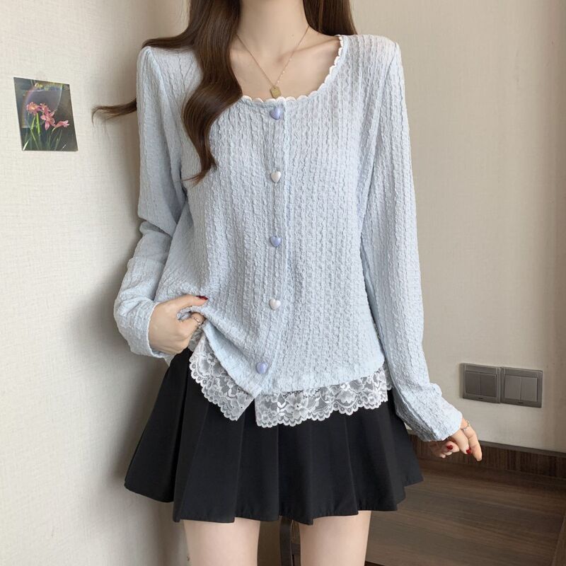 Plus-Size Women's Clothing for Fat Girls, New Spring Fashion 2026, Fashionable and Gentle Style French Shirt with Lace Trim Design for Women Plus-Size Women's Clothing for Fat Girls, New Spring Fashion 2026, Fashionable and Gentle Style French Shirt with Lace Trim Design for Women