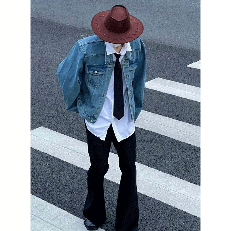 Brand short shoulder pads, denim solid universal jacket, oversize