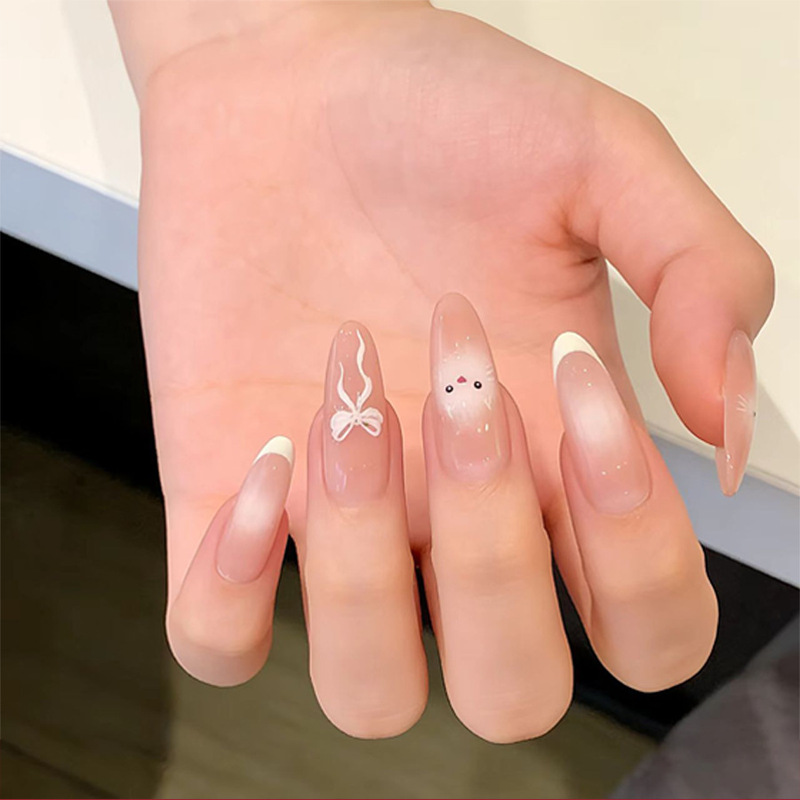 French Mid-length Cross-New Year Niche Cute Cat White Temperament Almond Armor 24 Wearable Nail Patch French Mid-length Cross-New Year Niche Cute Cat White Temperament Almond Armor 24 Wearable Nail Patch