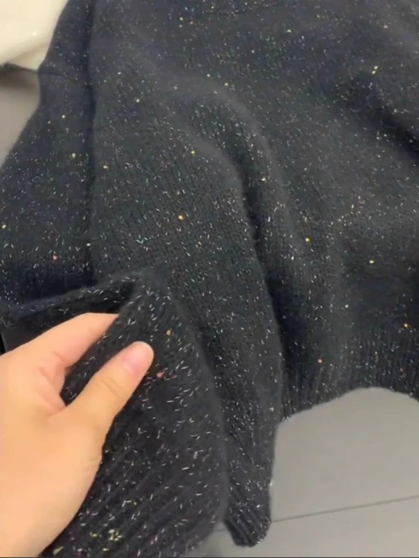 树莓色星空圆领毛衣女秋冬款软糯宽松设计感加厚内搭亮片针织上衣|undefined