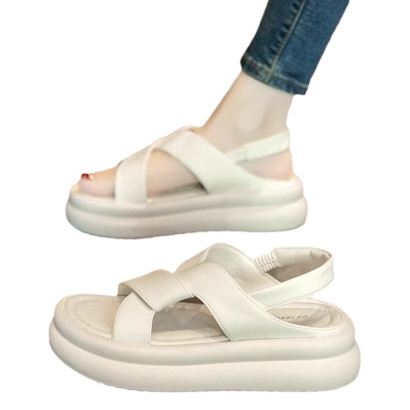 [Cuero genuino] Sandalias romanas para mujer Verano 2025 Nuevas de suela gruesa antideslizante de suela suave Zapatos de playa para mujeres embarazadas