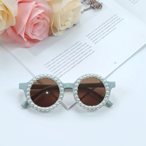 New Pearl-Studded Children's Sunglasses for Girls, Cute Baby Handmade Round Aviator Sunglasses for Boys, UV Protection