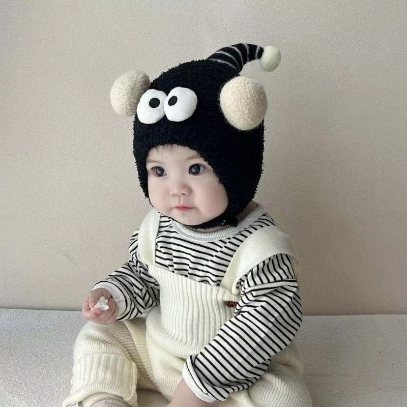 秋冬季超萌婴幼儿针织帽男童女童保暖护耳毛线帽儿童搞怪毛绒帽子