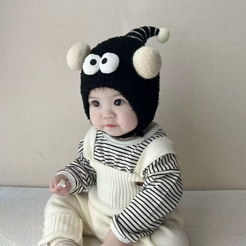 秋冬季超萌婴幼儿针织帽男童女童保暖护耳毛线帽儿童搞怪毛绒帽子