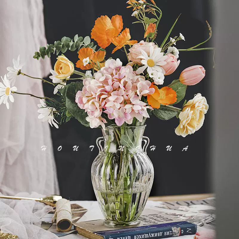 Винтажная стеклянная ваза в форме горшка в европейском стиле, прозрачная гидропонная сушеные свежие цветы для дома, украшения для ваз большого диаметра