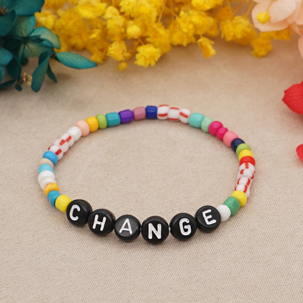 Bohemian Style Simple Glass Colored Millet Beads Letter Beaded Braceletpicture43