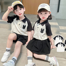 女童夏季兄妹装套装韩版男童学院风裙子姐弟装夏款儿童校服两件套