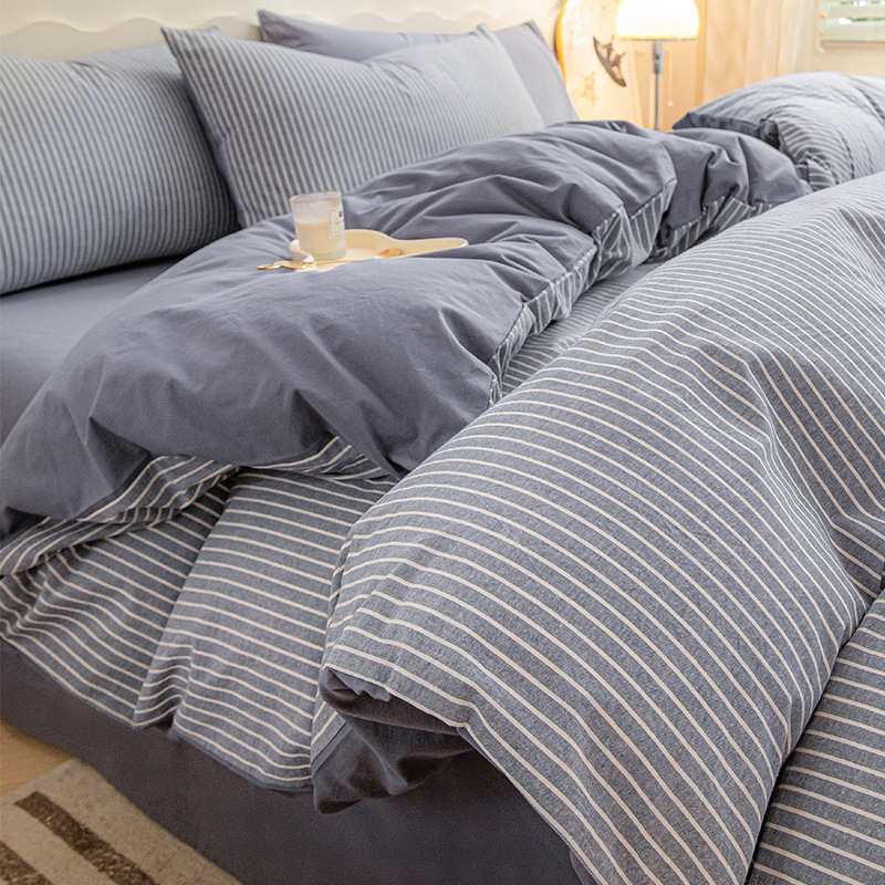 Algodón simple, algodón lavado con agua, cuatro piezas, 100 sábanas de algodón, dormitorios de estudiantes, tres piezas de cama